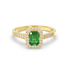 Inel din aur de 14K cu smarald si diamante lab 0.30ct