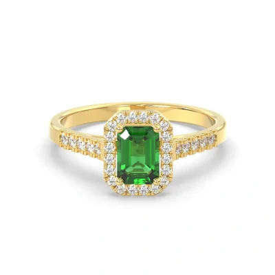 Inel din aur de 14K cu smarald si diamante lab 0.30ct