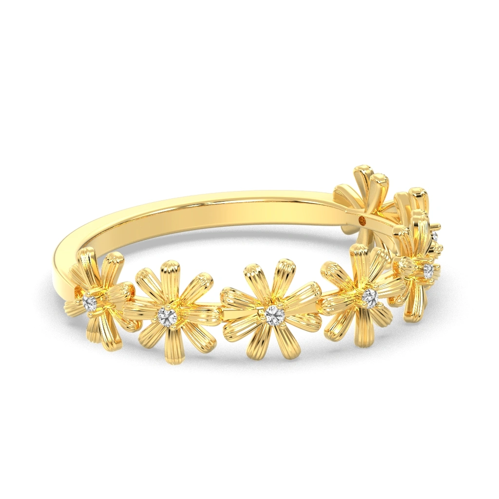 Inel din aur de 14K cu detalii florale si diamante naturale - imagine 2