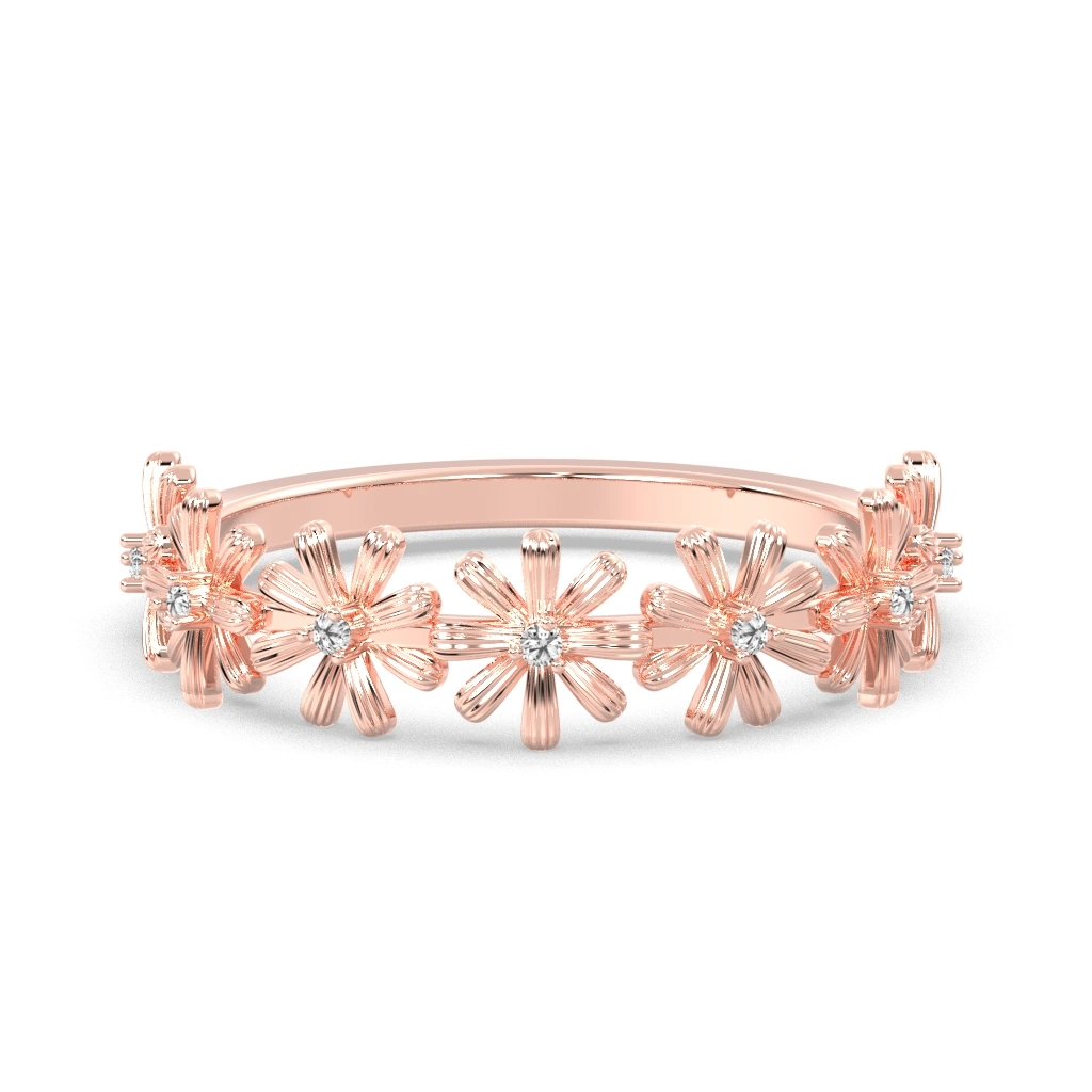 Inel din aur de 14K cu detalii florale si diamante naturale - imagine 4