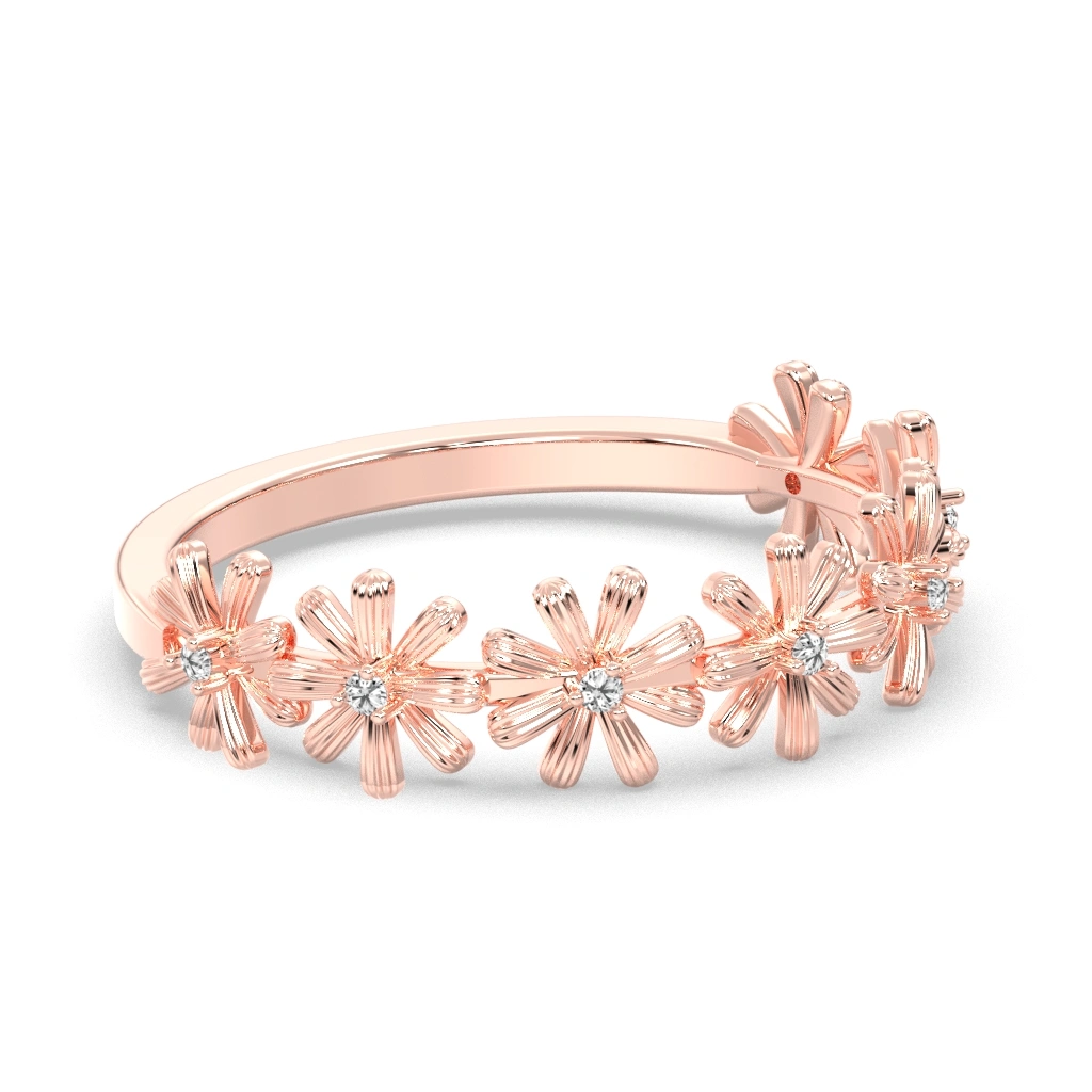 Inel din aur de 14K cu detalii florale si diamante naturale - imagine 5