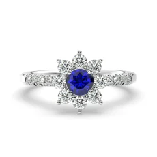Inel model floral din aur 14K cu safir si diamante lab de 0.60ct