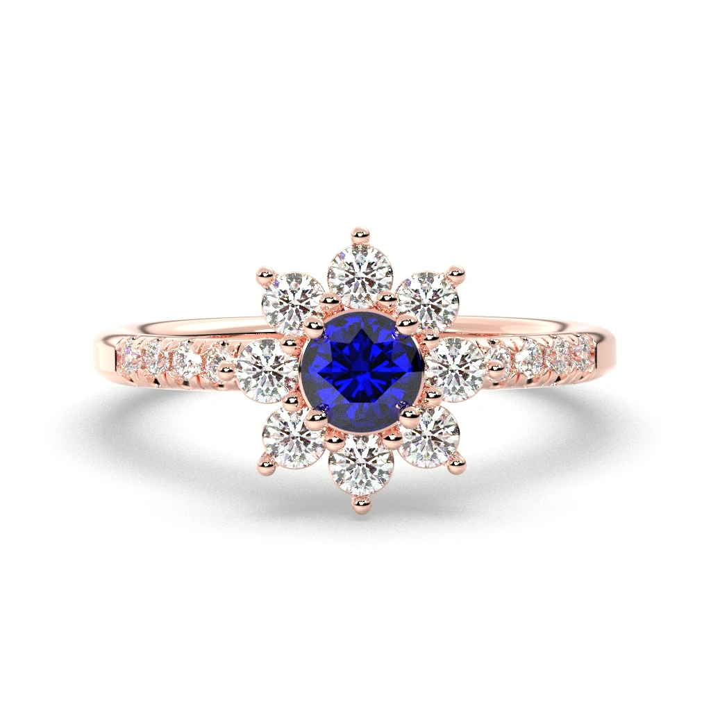 Inel model floral din aur 14K cu safir si diamante lab de 0.60ct - imagine 4