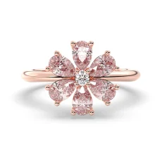 Inel model floral din aur 18K cu diamante lab roz de 1.55ct