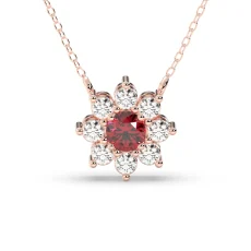 Pandantiv model floral din aur cu diamant rosu si diamante lab de 0.41ct