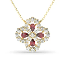Pandantiv model floral din aur cu diamante lab rosii si albe de 3.13ct