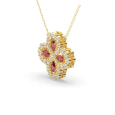 Alternative view of Pandantiv model floral din aur cu diamante lab rosii si albe de 3.13ct