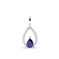 Pandantiv lacrima din aur cu safir si diamante naturale de 0.19ct